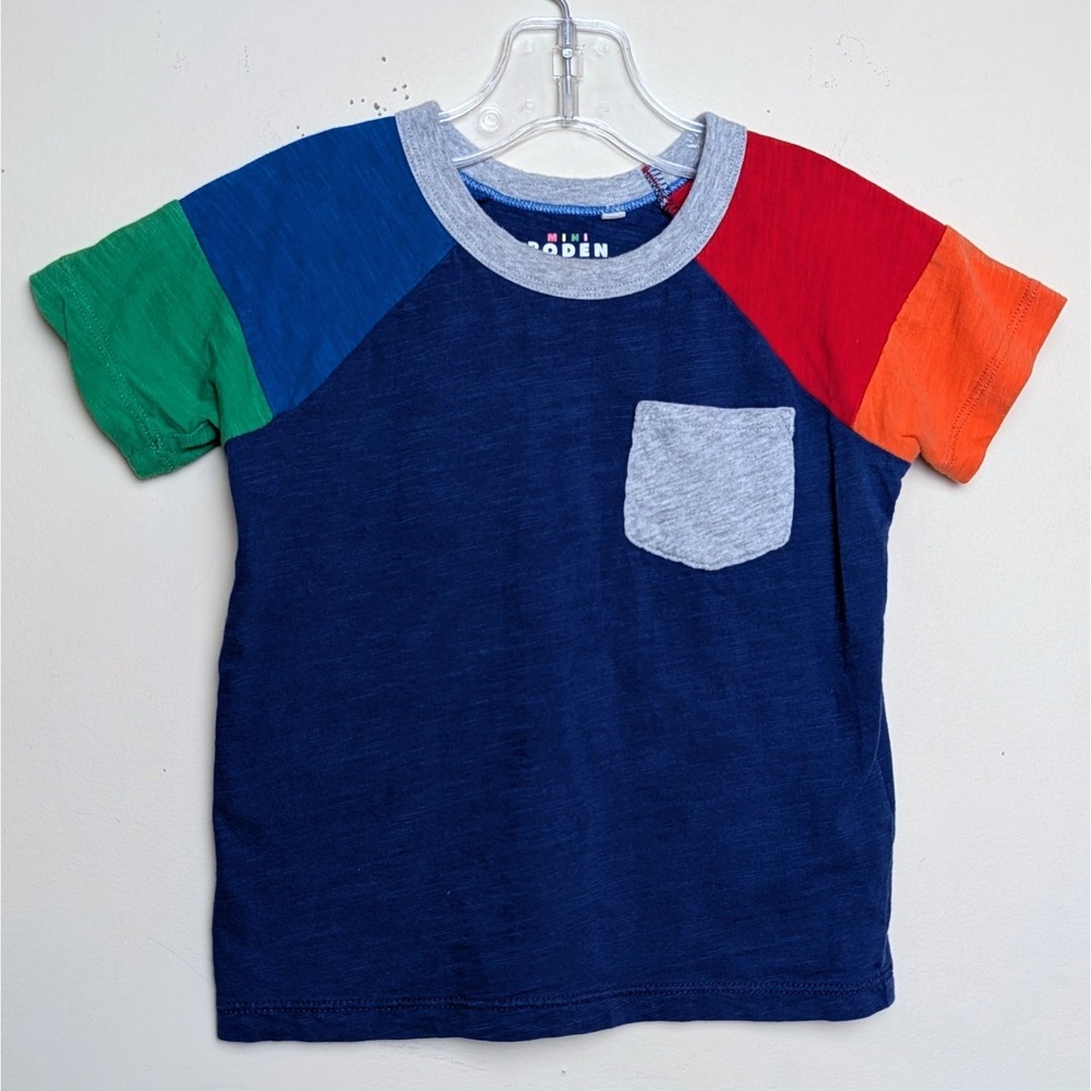 Mini Boden Color Block Pocket Short Sleeve Crew Neck T-Shirt Size 2-3y